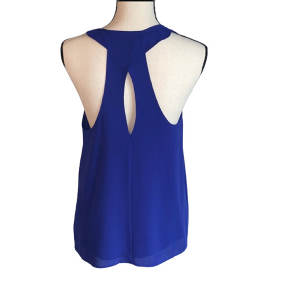 Banana Republic Petite Large Blue V Neck Tank‎ Fully Lined Keyhole - Picture 3 of 16